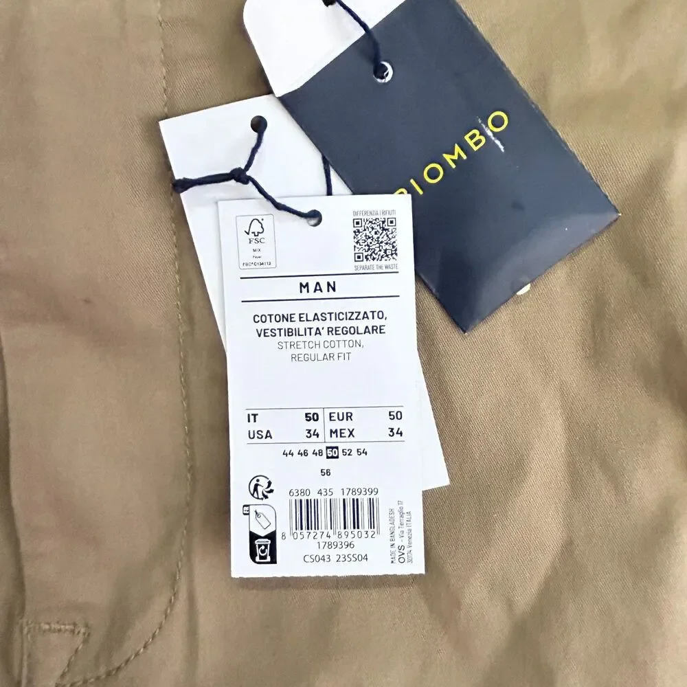 Piombo Italy Men's NWT Toast Tan Stretch Cotton Flat Front Shorts Sz IT 50/US 34